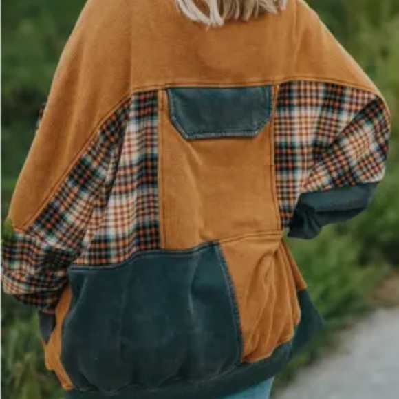 Olí & Hali XL BNWOT Plaid Patchwork Jacket with Green and Orange Accents - Picture 2 of 13